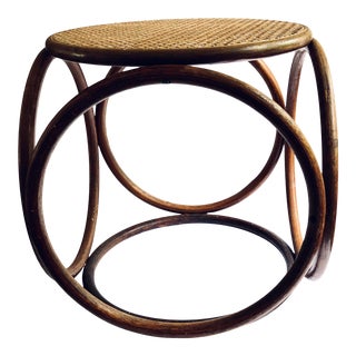 Midcentury Bentwood Caned Seat Stool 16x17 For Sale