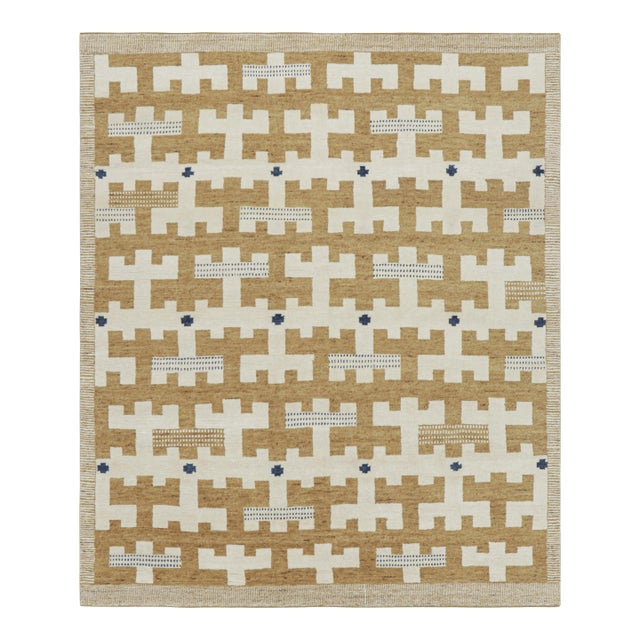 Rug & Kilim’s Scandinavian Style Rug in Beige-Brown and White Geometric Patterns - 13x18 For Sale