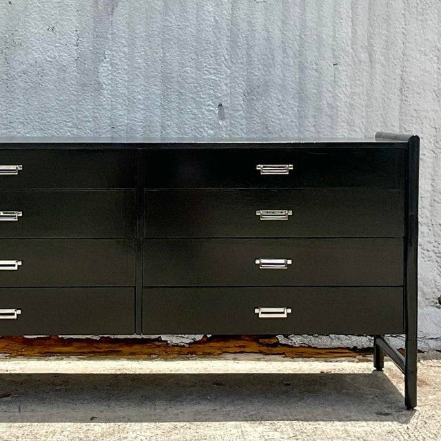 Black Vintage Coastal Signed McGuire Lacquered Rattan Dresser For Sale - Image 8 of 12