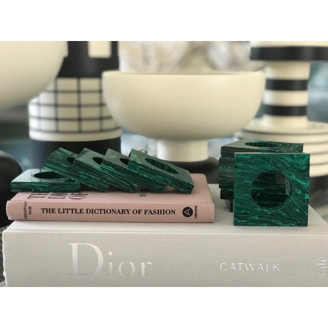 Wood Round Malachite Napkin Rings - Set of 6 For Sale - Image 7 of 10