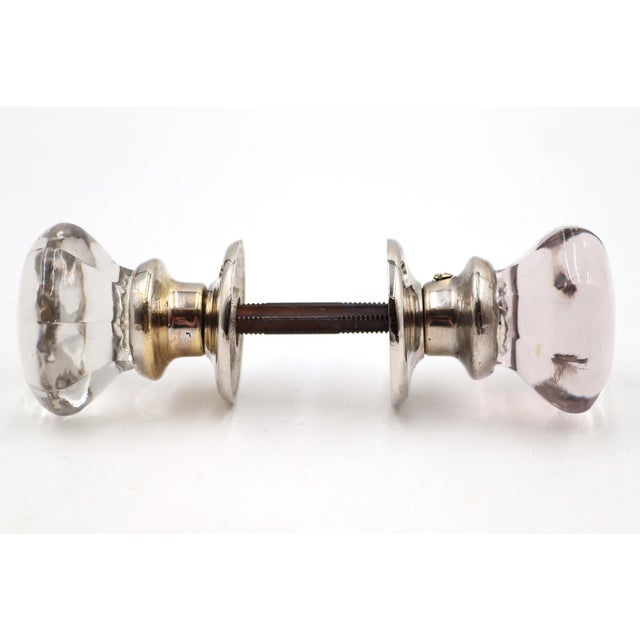 Traditional Antique Pale Purple & Clear Glass Nickeled Brass Door Knob Set For Sale - Image 3 of 5