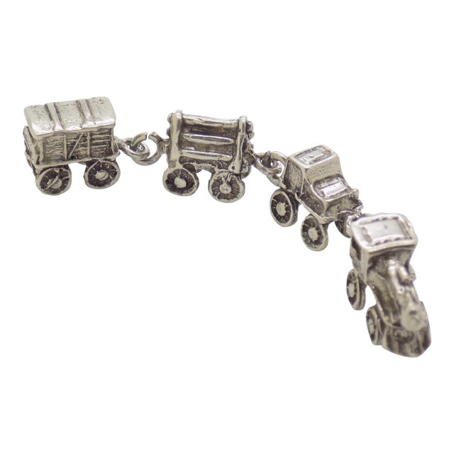 Vintage Italian Handmade Genuine Silver Toy Train Dollhouse Miniature Figurine For Sale