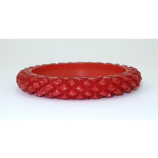 Dark Green Bakelite Style 1940's Carved Bangle Bracelets, Set of 3 For Sale - Image 8 of 11