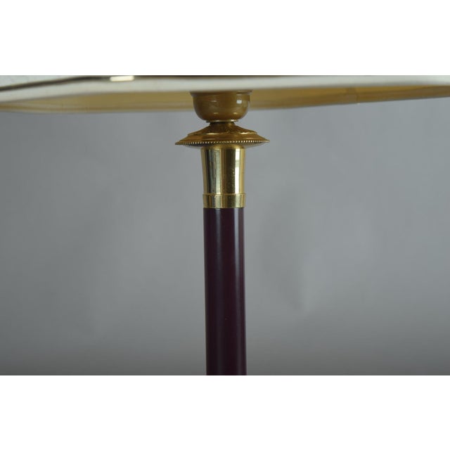 1980s Vintage Brass Table Lamp with Burgundy Column and White Shade, 1980s For Sale - Image 5 of 11
