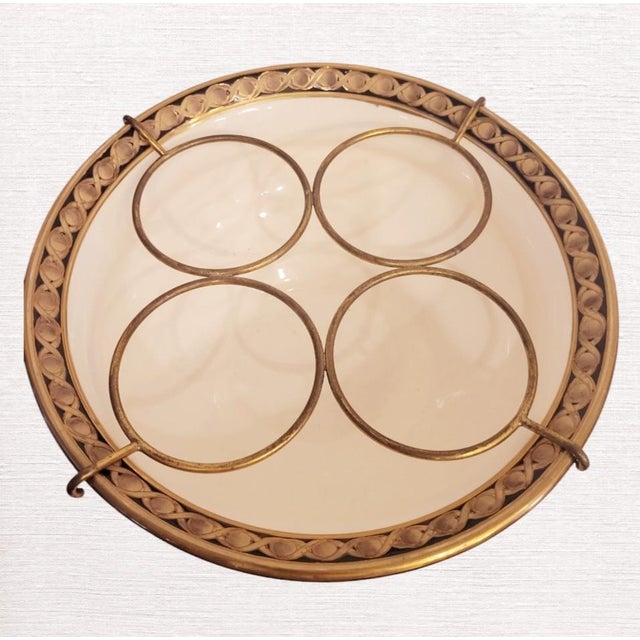 Royal Doulton Vintage Black Gold Brass Inlay Royal Doulton Style Ceramic Bowl 4 Bottle Wine Holder For Sale - Image 4 of 10