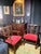 Pair of English Chippendale Style Mahogany Library Armchairs in Crimson Velvet Elegant English styling with richly carved...