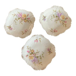 Antique Rosenthal Germany Floral Porcelain Serving Bowls – Set of 3 For Sale