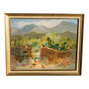 Trudi Fletcher Early Tubac Az Landscape Oil Painting, Framed
