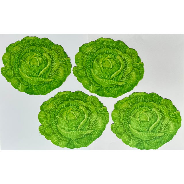 English Set of Eight Green Cabbage Leaf Placemats, Acrylic Coated For Sale - Image 3 of 6