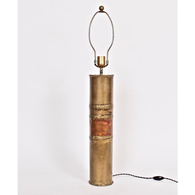 Modern 1974 Silas Seandel Torched Mixed Metal Brutalist Table Lamp For Sale - Image 3 of 13