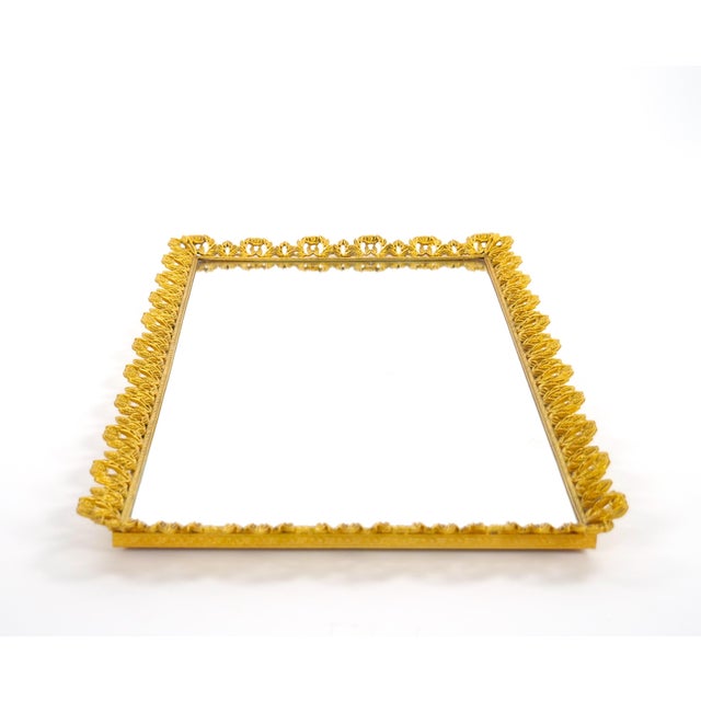 American North American Gilt-Metal and Mirrored Vanity or Serving Tray, 1970s For Sale - Image 3 of 10