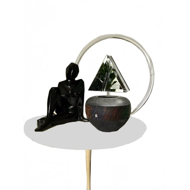 Modern 1980s Signed Post Modern Raku Art Studio Pottery Modernist Hand Painted Ceramic Black Vase For Sale - Image 3 of 9