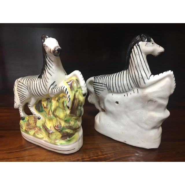 Staffordshire Staffordshire Circa 1880 Pair of Porcelain Flatback African Zebras For Sale - Image 4 of 10