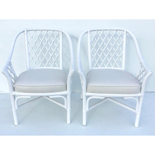 Ficks Reed Ficks Reed Barrel Chairs in White Lacquer and Todd Hase Textiles- a Pair For Sale - Image 4 of 13