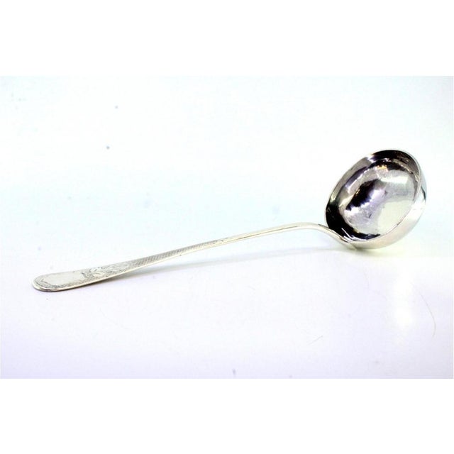 Silver Soup Ladle with Guilloche Handle and Monogram Card For Sale - Image 4 of 8