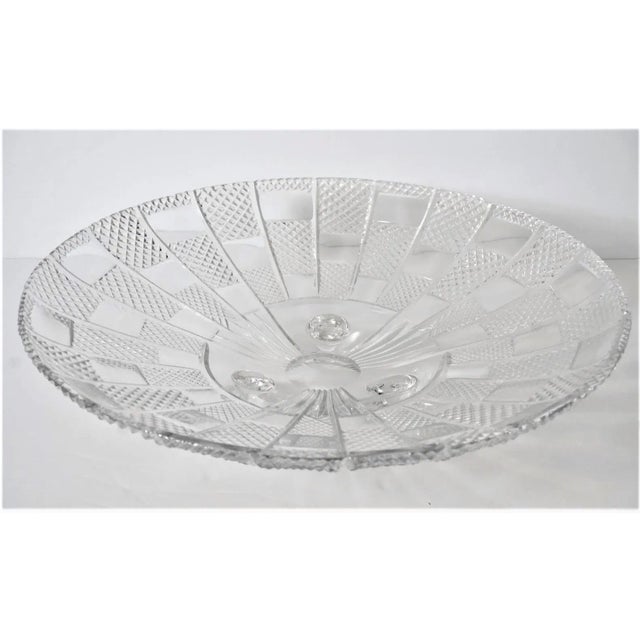 Art Deco 1930s Footed Serving Platter in Cut Lead Crystal Geometric Pattern For Sale - Image 11 of 12