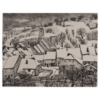 André Jacquemin, Swiss Village Under the Winter Snow, Original Engraving For Sale