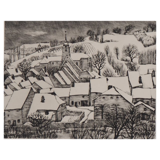 André Jacquemin, Swiss Village Under the Winter Snow, Original Engraving For Sale