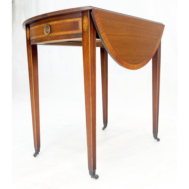 Charak Banded Mahogany Hand Made Pembroke Drop Leaf Side End Lamp Table For Sale - Image 9 of 12