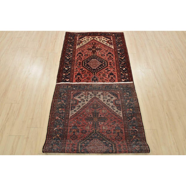 Hamedan Runner 3’7” X 9’7” Red Wool Vintage Tribal Hand-Knotted Oriental Rug For Sale - Image 13 of 14