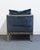 Wood Vanguard Furniture Contemporary Modern Channel Stitched Slate Blue Velvet Upholstered Accent Arm Chair For Sale - Image 7 of 9