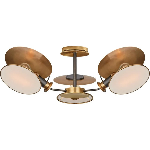 Osiris Medium Reflector Semi-Flush Mount in Bronze and HAB with Linen Diffusers Designer: Thomas O'Brien Canopy: 5" Round...