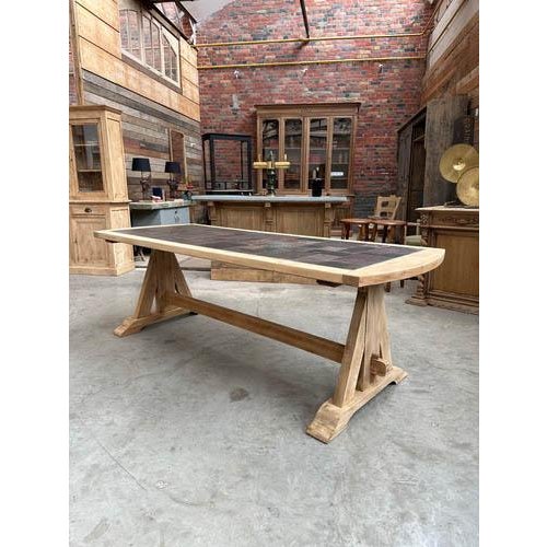 Oak and Slate Table, 1960s For Sale - Image 6 of 15