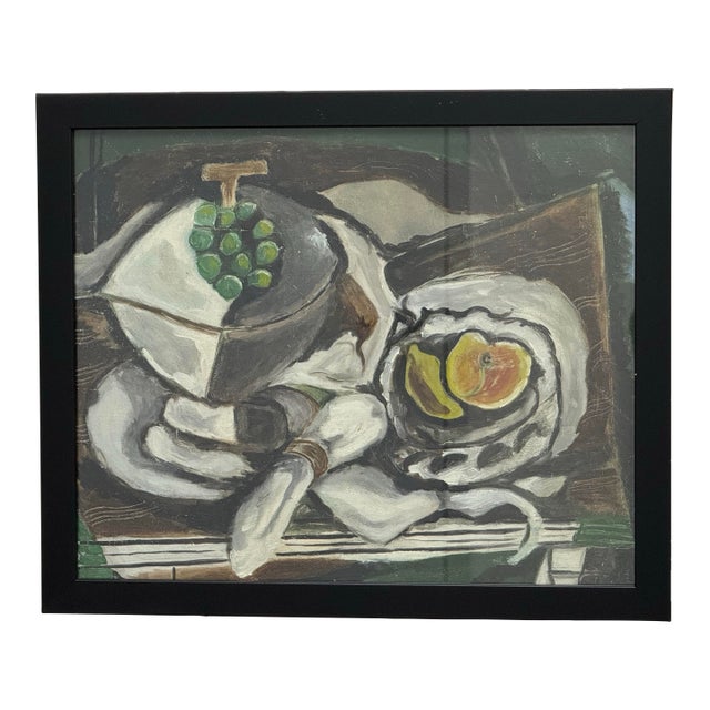 Georges Braque Style Fruit Dish + Fruit Basket Painting For Sale
