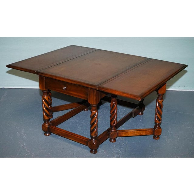 Drop Leaf Barley Twist Table with Leather Top by Theodore Alexander For Sale - Image 14 of 15