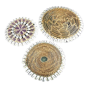 1970s Cowie Shell and Sea Grass Trivets- Set of 3