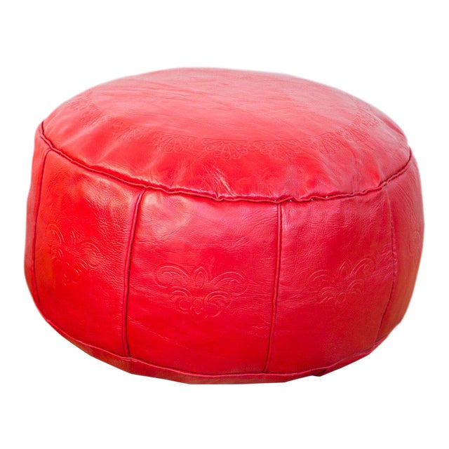 Antique Revival Leather Moroccan Pouf Ottoman Cherry Red Chairish