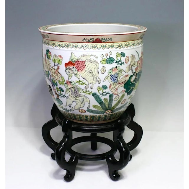 Large Chinese White Enamelled Porcelain Lotus Pond Planter / Jardiniere, Goldfish, Ducks and Flowers (Republic Period) For Sale In Tampa - Image 6 of 15