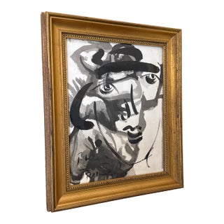 1970s Peter Keil Original Black & White Abstract Portrait Painting For Sale