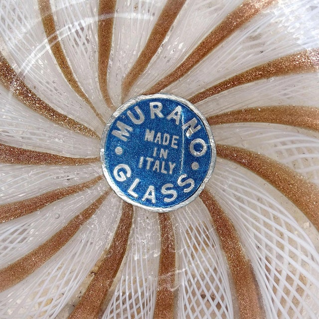 Glass Vintage Fratelli Toso Murano White Copper Aventurine Ribbons Italian Art Glass Soliflore Flower Vase For Sale - Image 7 of 7