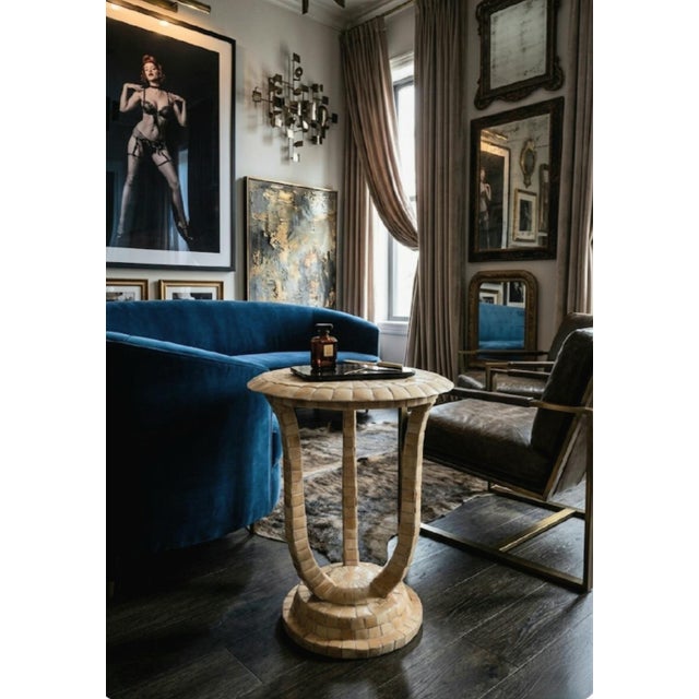 Wood Vintage Maitland Smith Tesselated Tile Encrusted Round Side Occasional Table For Sale - Image 7 of 12