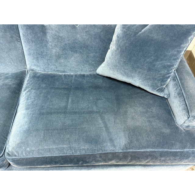 Blue Ethan Allen Peacock Blue Velvet Sofa For Sale - Image 8 of 12