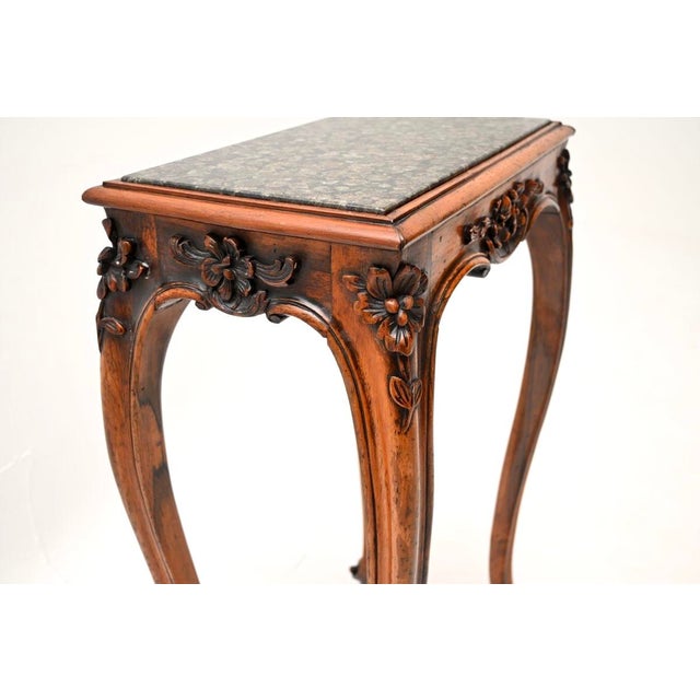 Brown Antique Side Table with Carved Marble Top, 1840 For Sale - Image 8 of 11