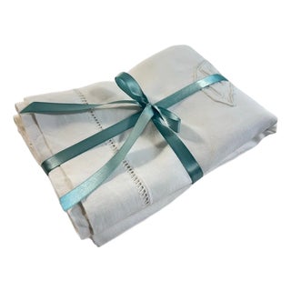 Vintage French Cotton Pillowcase  MG Monogram, Fine Hemstitch Detail, Button Back, circa 1910 For Sale