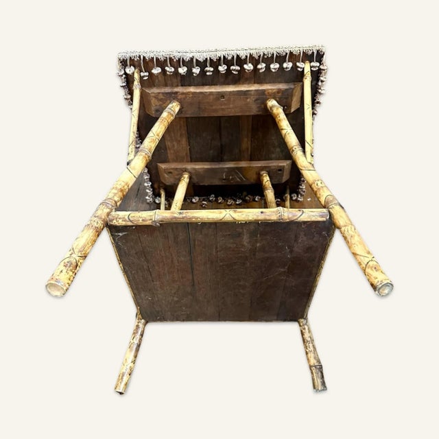 Fortuny Mid 19th Century Victorian Bamboo Side Table With Fortuny Fabric Cover For Sale - Image 4 of 6