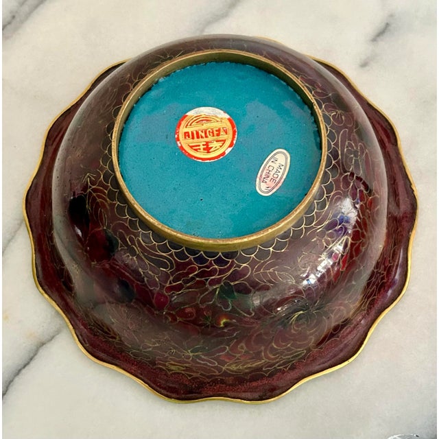 Mid-Century Cloisonne Bowl With Brass Trim For Sale In New York - Image 6 of 7