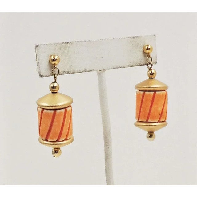 Gold 1985 Vintage Napier Hand Carved Orange Bead Pierced Earrings - 2 Pieces For Sale - Image 8 of 9