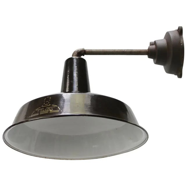 Vintage Industrial Dark Brown Enamel & Cast Iron Wall Lamp by Reluma, Belgium For Sale - Image 4 of 6