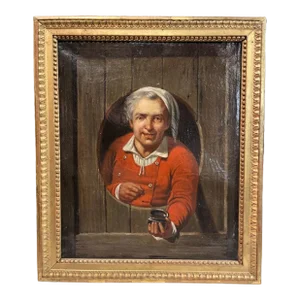 18th Century Trompe l'Oeil Oil Painting, "Le Prisuer" Framed.