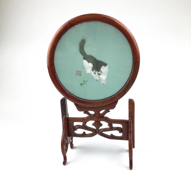 Vintage Table Screen Silk Thread Cats For Sale - Image 13 of 13