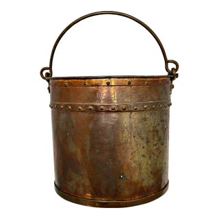 Outstanding & Rare Large Antique American Hand Wrought Heavy Solid Copper Farm Utility Pail - Bucket Dated 1849 For Sale
