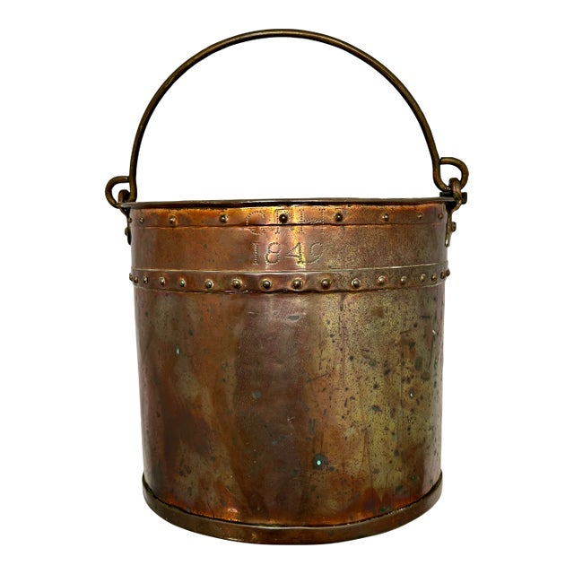 Outstanding & Rare Large Antique American Hand Wrought Heavy Solid Copper Farm Utility Pail - Bucket Dated 1849 For Sale