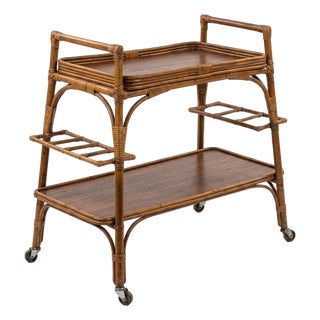 Bamboo and Wood Serving Cart, 1960s For Sale