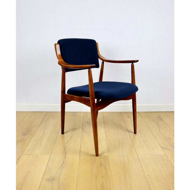 Wood Vintage Danish Office Armchair in Navy Blue, 1970s For Sale - Image 7 of 11