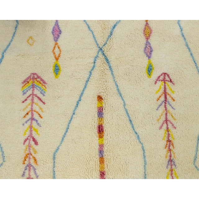 Textile Multicolor Hand-Knotted Moroccan Wool Rug | 8'2" X 5'1" | One of a Kind For Sale - Image 7 of 8