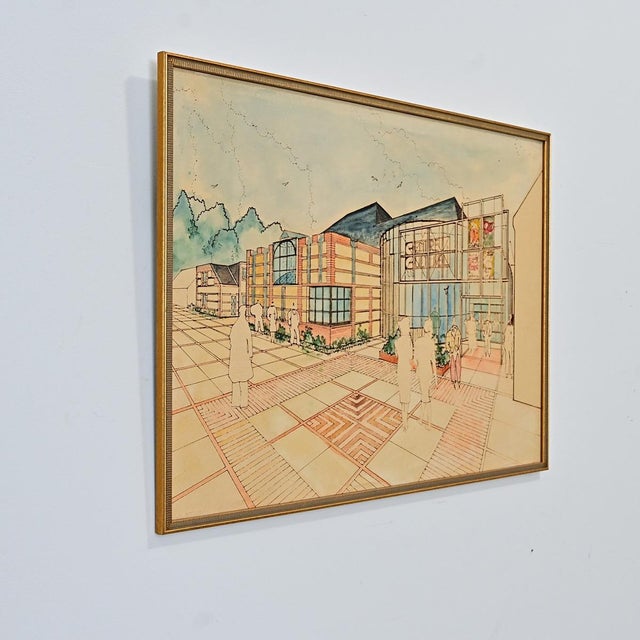 Late 20th Century French Modern Framed Architectural Rendering For Sale - Image 11 of 11